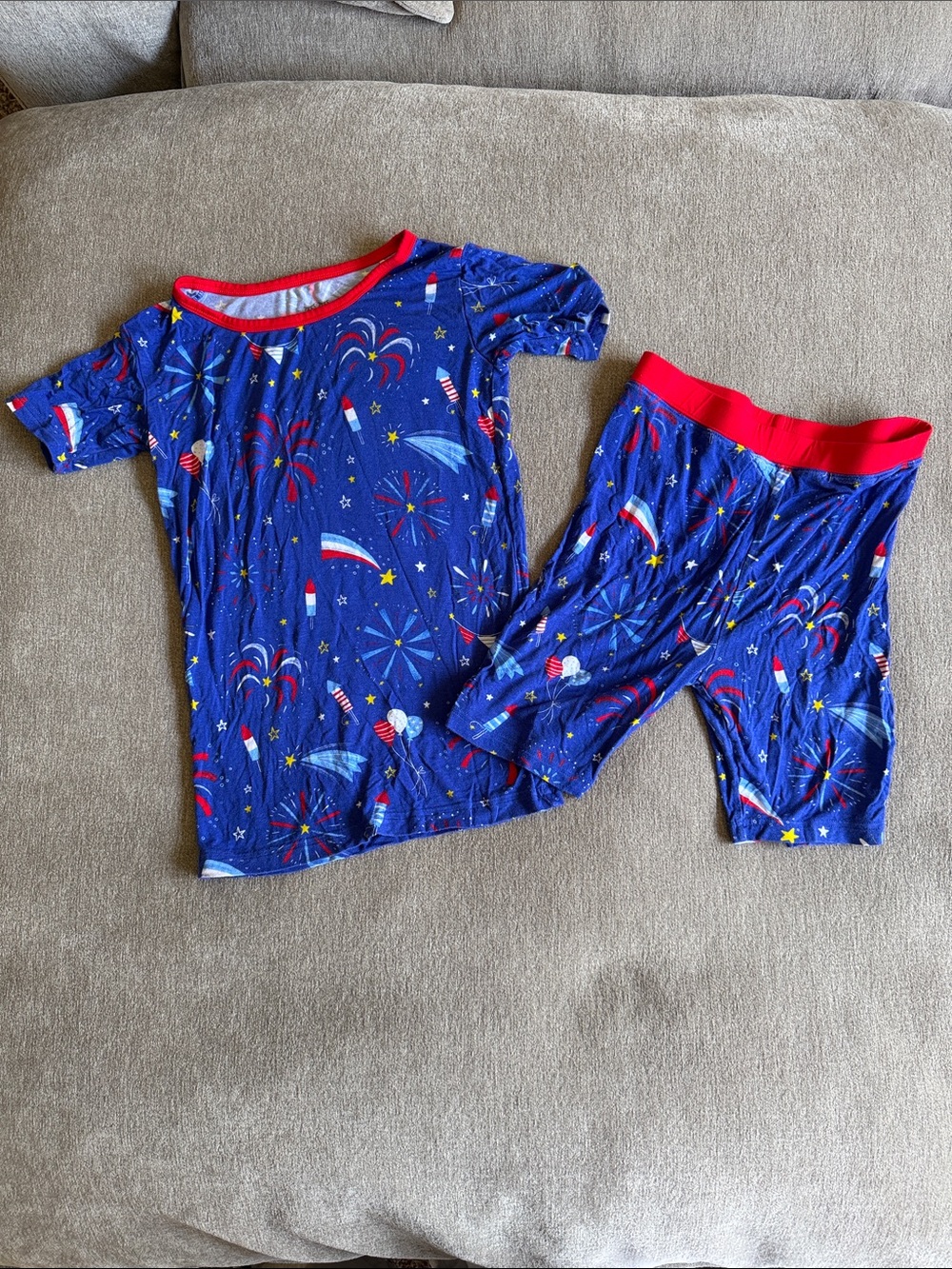 Little Sleepies Kids Blue Fireworks Pajama Set with Red Trim